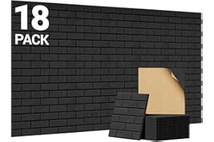 TONOR 18 Pack Acoustic Wall Panels Self-adhesive, 11.8"*11.8"*0.35" Brick Pattern Sound Proofing Panels, 3D Wall Panels for Echo Absorption, Decorative Sound Barrier for Recording Room, Studio, Black