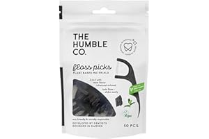 ‎THE HUMBLE CO. The Humble Co. Pflanzliche Zahnseidesticks | Aktivkohle | Umweltfreundlich, Vegan, Zuckerfrei, von Zahnärzten empfohlen - Entfernt Plaque und Verleiht ein Frisches Gefühl (1 x 50p)