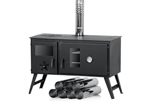 CampFeuer Four de Tente - 28,5 x 58,5 x 260 cm - Noir - Avec 2 Chambres - Foyer - Pour Camping, Extérieur - Chauffage, Poêle à Bois