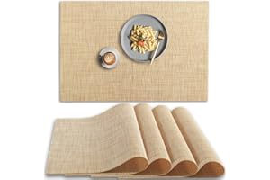 homEdge PVC Placemat, 4 PCS of Non-Slip Heat Resistant Place Mats, Washable Vinyl Placemats, Set of 4 –Beige