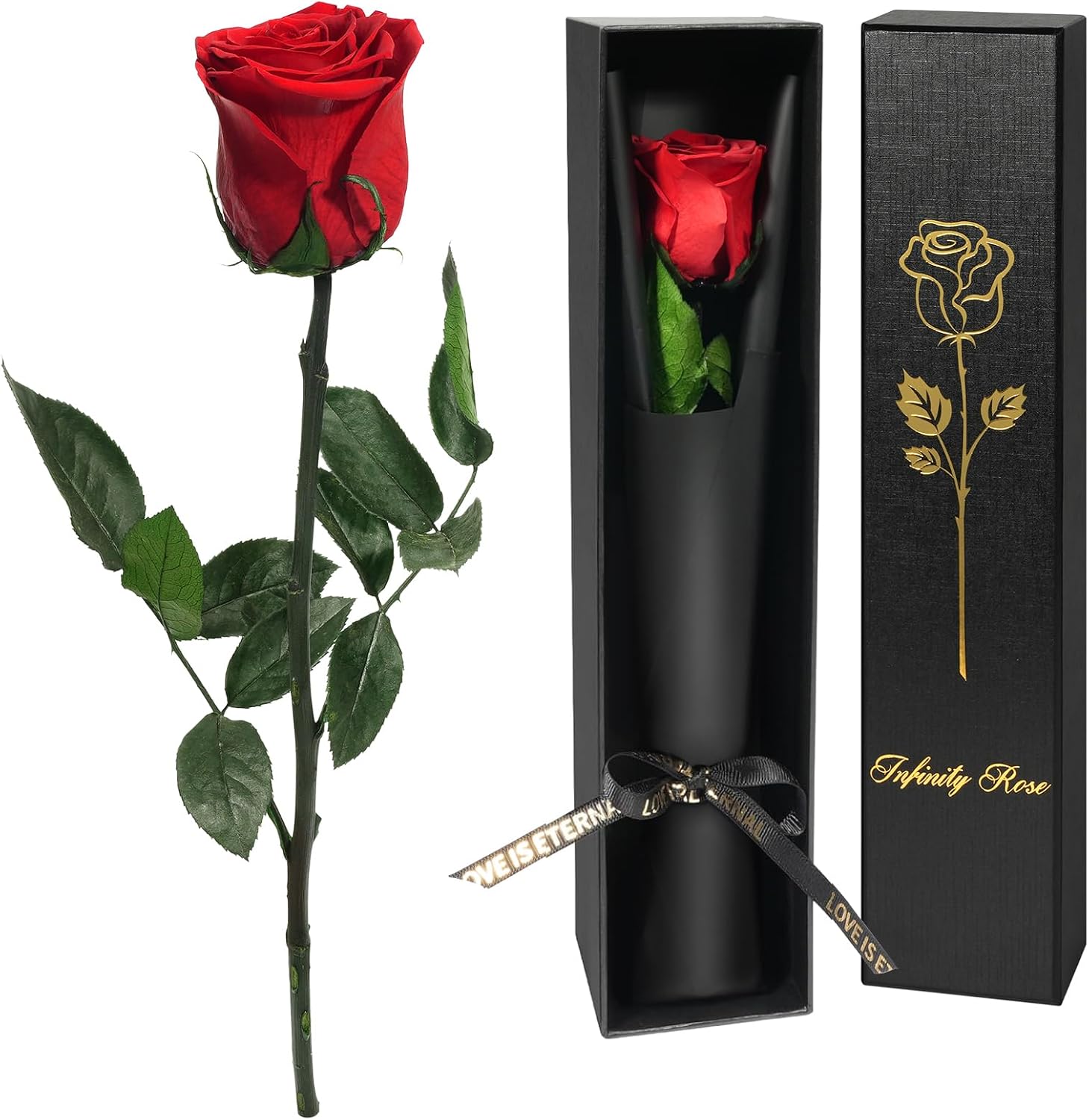 Yamonic Rosa Eterna Regalos para Mujer, Rosa Preservada con Tallo Regalo Dia de la Madre Regalo Cumpleaños Mujer, Flores Preservadas Regalos Madre, Rosa Eterna Natural Preservada Regalo San Valentín