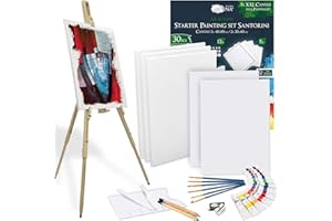 ‎ARTINA Artina 30tlg Malset Santorini inkl. Holzstaffelei für Leinwände bis 100 cm Malaga – Acryl Farben Set mit Keilrahmen, 12 Farben, Pinsel & Staffelei – Tragbare Feldstaffelei Einsteiger Hobbykünstler