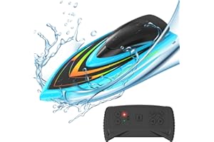 CHAKEYAKE Barca Telecomandata, 2.4G RC Barca Giocattolo Motoscafo Radiocomandato con Allarme Batteria Scarica, Doppia Elica, Giocattoli Bambini, Adatto per Piscine Laghi(Blu)