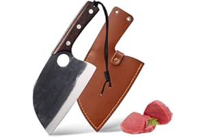 Fubinaty 7 pouces couteau de boucher forgé à la main couteaux de chef en acier à haute teneur en carbone couperet à viande avec étui en cuir véritable, emballage de boîte-cadeau