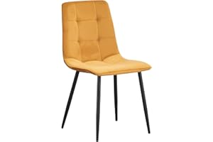 MOF Velvet Dining Chairs Kitchen Chairs Living Room Chairs with Sturdy Metal Legs Reception Chairs with Backrest and Padded Seat (Yellow Check)