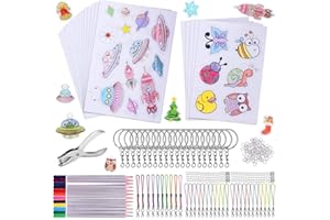 CONTEVER Plastique Fou,193 Pcs Feuilles Dingue Comprend A4 10 Fou Transparent,10 Papier Fou Magique Kit avec Motif,Perforateur Porte-CléS Crayons
