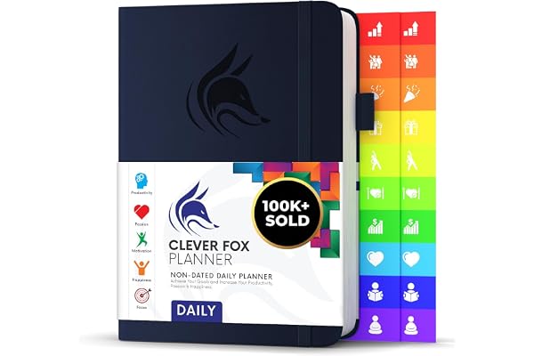 Agenda quotidien Clever Fox - Le meilleur agenda et calendrier quotidien pour stimuler la productivité, le bonheur et atteindre vos objectifs - Organisateur - A5, non daté - Bleu Foncé