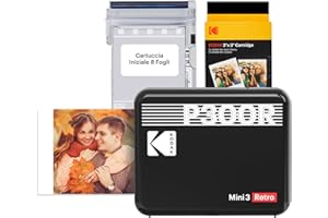 KODAK Mini 3 Retro 4PASS Stampante Fotografica Portatile (7,6x7,6cm) + Pacchetto con 38 Fogli, Nero