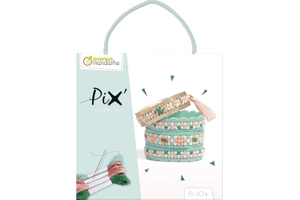 MY MANDARINE KC129C - Kit broderie enfant Pix Trésor - 2 Bracelets- À partir de 6 ans - BLEU