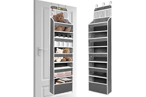 HONZUEN Rangement Suspendu, Rangement Porte à Suspendre à 5 étagères de Grande Capacité avec 3 Grilles, Sac de Rangement Suspendu à Fenêtre Transparente, Crochets Renforcés, Gris