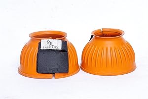 Equitack One Pair Rubber Bell Boot - Overreach Boots with Easy Touch Velcro Closure | Premium 6mm PVC Rubber Safeguard for Hoof Damage | Pony Boots for Horse (Orange, Full)