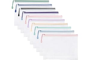 MEEKYE 10 sztuk toreb na dokumenty A4, A5 lub A6, wodoszczelna teczka na dokumenty A6 z zamkiem błyskawicznym, teczka z tworzywa sztucznego z siateczki, na dokumenty, kosmetyki, prace domowe i akcesoria