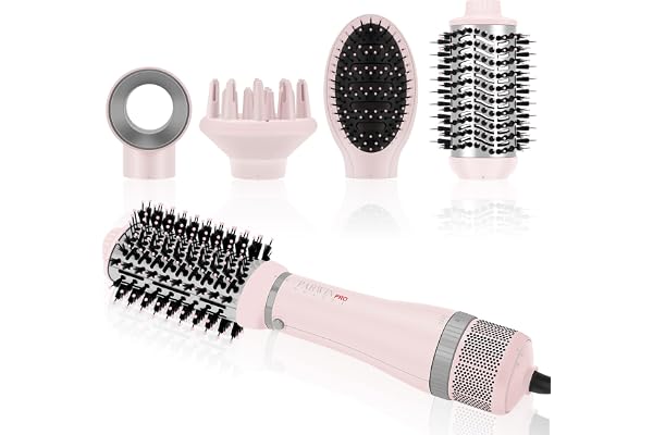 Ensemble de Styler 4 EN 1, PARWIN PRO BEAUTY Brosse Soufflante et Sèche Cheveux, avec 4 Accessoires, Lisser, Donner du Volume et Coiffer, Ioniques, 1000W (ROSE)