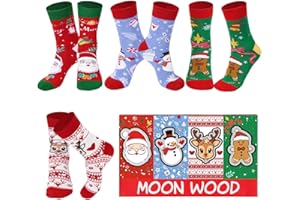 Moon Wood Chaussettes Noel Femme 4 Paires Fantaisie Chaussettes de noël Coton Chaud Rigolotes Idee Cadeau EU 35-41