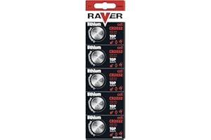 EMOS Raver Cell - Pile a bottone al litio CR2032, 3 V, confezione da 5 pezzi, capacità 220 mAh, batterie a bottone al litio