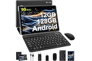 BIEGEDY Tablet 10 Pulgadas PC 12GB RAM + 128GB ROM/TF 1TB，Octa-Core 2.0 GHz, | 5G WiFi | Bluetooth 5.0 | 6000mAh | 1280 * 800 Pixels | 5MP+8MP,Tablet con Ratón Teclado Negro