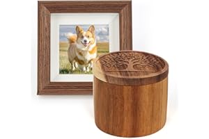 UMBERDOM Pet Ashes Box Set, Wooden Round Pets Urn for Dog Ashes Cat, Handicrafted Memorial Gift with Photo Frame, Cremation Keepsake for Small Pets (Life Tree, S)