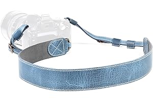 MegaGear Mg2001, SLR, DSLR Tracolla per Fotocamera da Spalla o da Collo Regolabile in Vera Pelle (Blu)