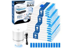 GMUFTIR Vakuumförvaringspåsar för kläder med elektrisk luftpump, 12-pack vakuumpåsar för täcken och sängkläder, 3 jumbo, 3 stora, 3 medelstora, 3 små, återanvändbara vakuumpåsar för täcken, kläder