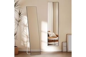 Warmiehomy 165x40cm Large Full Length Standing Mirror, Rectangular Full Body Floor Mirror with Stand, Hanging or Leaning Against Wall for Bedroom, Black