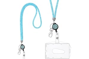 Vicloon Porta Badge Titulares con Cristal Cordon, Transparentes Portatarjetas de Identificación con Lanyard y Llavero Retráctil, Portatarjetas Colgante, para Tarjeta Tráfico Escuela-Azul Claro