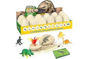 Idota 12 Stück Dinosaurier Eier Ausgrabungsset, Dinosaurier Ei Ausgrabung 12 Dinosaurierarten für Spielzeug Geschenk Kinder Jungen Mädchen ab 3-10 Jahre, Dino Eier zum Ausgraben Set Archäologie
