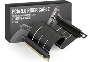 LINKUP - AVA5 Câble Riser PCIE 5.0 | Prêt pour RTX5090 RX9070 GPU | Vitesse x16 128Go/s | Compatible avec PCIe 4.0 & WRX80/WRX90E | Angle droit, Noir 15cm (Longueur totale 19cm)