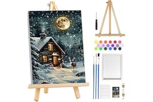 MOGTAA Christmas Winter Paint by Numbers for Adults Beginner with Frame, Deer Painting by Numbers for Adults with Easel, DIY Oil Painting Kits Art Crafts for Home Decor, 8x12in