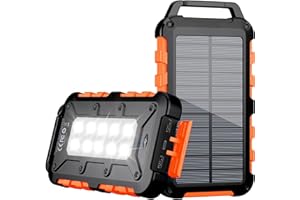 WOWMVP Solar Powerbank 10000mAh, PD15W Tragbare Solar Ladegerät mit Solarpanel USB C Externer Akku Outdoor Wasserdichtes mit LED Taschenlampe und 3 Ausgängen für Camping, Smartphones, Tablets und Mehr