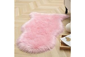HEQUN Faux pelliccia di agnello di pecora tappeto, pelliccia sintetica decorativa Soffice Pelliccia di agnello imitazione Tappeto Longhair effetto pelliccia divano letto(50 X 80 CM Rosa)