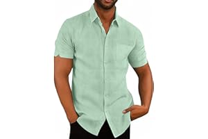 Glacspyg Linen Shirt Men's Short Sleeve Linen Shirt Work Casual Shirt Fit Business Casual Holiday Summer Beach Shirt