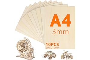 VIBINHO 10 Pièces Contreplaqué A4, 300mm×210mm Contreplaqué 3mm, Planche en Bois Bricolage, Bois pour Pyrogravure, Gravure, Modélisme, Découpe Laser, Décoration, Peintures