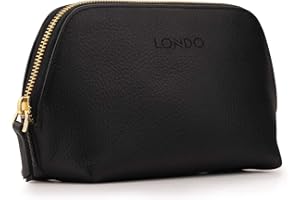 Londo Trousse à Maquillage en Cuir Véritable pour Cosmétiques, Pinceaux - Trousse de Toilette (Noir)