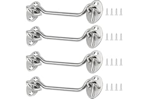 AMONENZ 4 Stück 100mm Sturmhaken mit Öse, Silber Edelstahl Türverschluss Türriegel, Tür Sturmhaken, mit 16 Schrauben, für Türen, Fenster, Schränke, Hundehütten