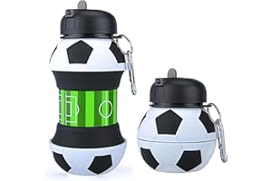 Louis Donné Collapsible Soccer Water Bottle, Silicone Football Water Bottle, 550ml/19oz Kids Water Bottle with Keyring, BPA-Free Drink Sports Water Bottle for School, Boys and Girls