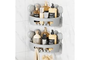 LEVERLOC Organizador de ducha esquinero con ventosa, 2 unidades, estante triangular para ducha, sin perforación, sin óxido, extraíble, impermeable, organizador de champú para baño y cocina, color gris