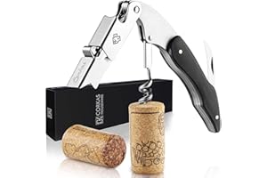 CORKAS Cavatappi Sommelier Professionale, Cavatappi da Cameriere, Apribottiglie Vino Manuale a Doppio Battente, Tagliacapsule e Apribottiglie (B-Ebano（Coltello da Sommelier）)