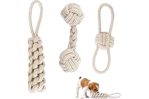 BULL TIGER PRESTIGE 3 zabawki dla psów, zabawka dla psów, z naturalnej bawełny, interaktywna zabawka do żucia z piłką węzłową, lina dla psów, zabawka dla średnich psów, małe psy do czyszczenia zębów