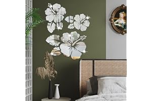 Shackcom Miroir Stickers Muraux Miroirs Décoratif Acrylique Adhésif Autocollant Mural Amovible DIY Décoration pour Maison Chambre Salon Décor- Fleurs Argent