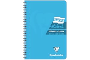 Clairefontaine Europa - Ref 5812Z Wirebound Notebooks, Hardwearing Bright and Glossy Covers, 180 Lined Sheets, A5 size and Micro-Perforated Pages, Turquoise Cover