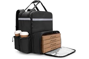 Trunab Zaino Espandibile per Consegna Cibo con Porta 4 Tazze, Borsa per Pizza da 14" con Tavole di Supporto, Borsa Isolante per Consegna con Striscia Riflettente per Uber Eats (In Attesa di Brevetto)
