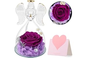 RWSRW Rosas Eternas Naturales con Ángel Figurine y Luz LED Rosa Eterna Ángel en Estuche Elegante Regalo Romántico para Mujer Mamá Abuela