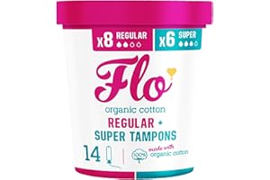 FLO Applicator Tampons, Made from Organic Cotton, Biodegradable, Regular and Super Combo Pack, 14 Count