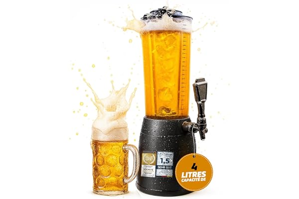 Girafe à bière de 4 litres - Pompe à bière de 4 l avec distributeur et système de refroidissement de 1,3 l (Noir)