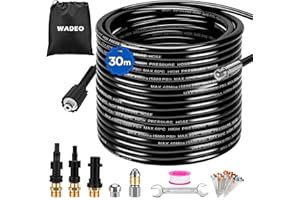 WADEO 30M Tubo per Idropulitrice, Kit per Sonda Sturatubi per Idropulitrice, Include Uscita Impermeabile e Adattatori Ingranditi, Adatto per Serie Karcher K2-K7, LAVOR & Bosch (30M (Aggiornata))