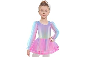Arshiner Abbigliamento da Balletto per Bambine, Abito da Balletto a Maniche Lunghe, Abito da Ballo, tutù, Body da Danza con tutù a 3 Strati, 2-8 Anni