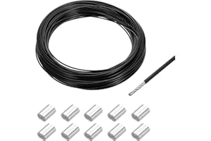 ‎QUARKZMAN QUARKZMAN Drahtseil Edelstahl 30M x 1,5 mm Stahlseil PVC ummantelt mit 10 Aluminiumhülsen Sicherungsdraht Aufhänger für Bilder Vorhang Geländer Outdoor Gartenmöbel Sonnensegel, Schwarz