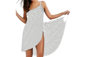 LumiSyne Vestido De Playa Mujer Bikini Cover Ups Vestido De Bikini Raya Moda Sexy Cuello En v Ropa De Baño Camisolas Pareos De Playa Talla Pequeña Talla Grande
