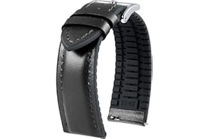 BINLUN Correas Reloj de Cuero Liberación Rápida Transpirable Forro de Silicona Híbridas Elegantes Correa de Reloj Piel para Smartwatches para Hombres Mujeres (Negro,22mm,Hebilla Plata)