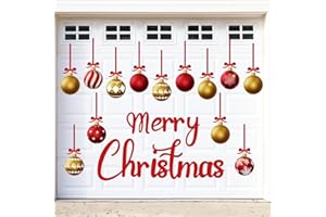 KAHEIGN 31 Pièces Aimants de Porte de Garage de Noël, 19CM Merry Christmas Autocollant Magnétique avec 13 Boules de Noël et Nœuds Suspendu pour Garage Porte Réfrigérateur Voiture Décoration (Or Rouge)